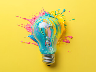 Poster - Colorful creative idea concept with lightbulb made from colorful paint