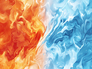 Leinwandbilder - Abstract fire and ice element against each other background, hot and cold illustration