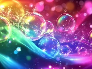 Poster - Colorful pink and blue abstract background with floating transparent soap bubbles