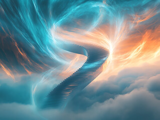 Aufkleber - Abstract ladder and clouds, concept of career growth and development