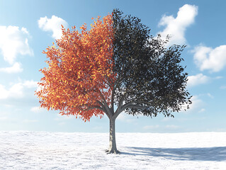 Poster - Concept drought, climate change, tree before and after drought, ecology, environment, environmental protection