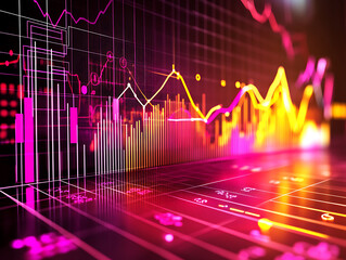 Aufkleber - Abstract statistical big data concept complexity graphs and analytical diagrams in technology background bright neon dark