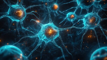Aufkleber - close-up view of neuron cells. detailed illustration shows complex structure of cells. neural networ