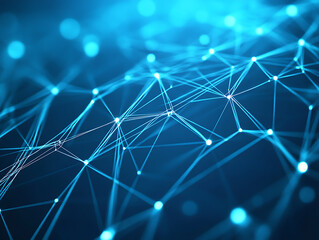 Poster - Cyber security concept, lock symbol from lines and triangles, point connecting network on blue background, illustration