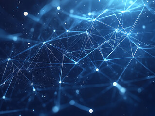 Poster - Cyber security concept, lock symbol from lines and triangles, point connecting network on blue background, illustration