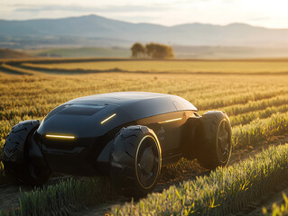 Poster - an advanced autonomous robot drone equipped with sensors and ai technology is operating in an agricu