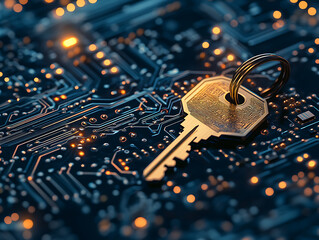 Aufkleber - Cyber security concept with key on circuit board