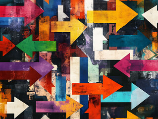 Leinwandbilder - An artistic digital rendering featuring a collection of arrows pointing in various directions, symbolizing the complexity and multitude of choices involved in the decision-making process