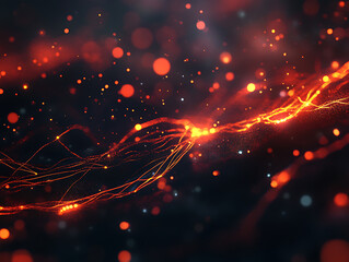 Wall Mural - Data background of wires and glowing particles