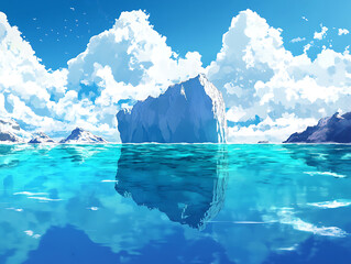 Aufkleber - An iceberg above and below water on a clear blue ocean background, illustrating the concept of hidden depth