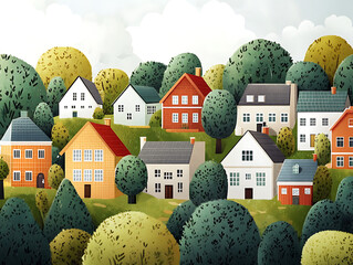 Poster - An illustrative concept of the housing market, showcasing residential real estate development, property investment growth, and the upward trend in housing sales and prices