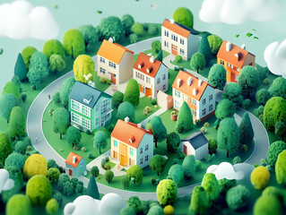 Aufkleber - An illustrative concept of the housing market, showcasing residential real estate development, property investment growth, and the upward trend in housing sales and prices