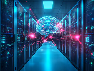 Poster - Digital brain connected to data center, artificial intelligence concept