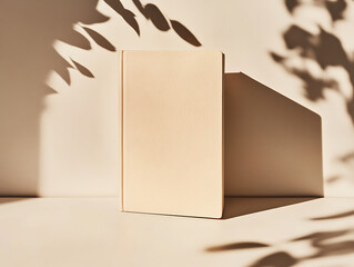 Aufkleber - Beige book standing on a clean surface with shadow play, minimalist design
