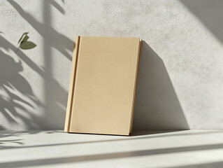 Poster - Beige book standing on a clean surface with shadow play, minimalist design