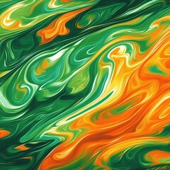 Poster - Abstract design with vibrant green orange yellow swirls. Modern art style. Perfect background for various projects. Dynamic colors create energetic visuals. Stylish abstract pattern. Colorful