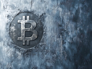 Poster - Bitcoin market and cryptocurrency concepts on an abstract blue-gray background