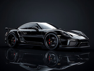 Poster - Black generic unbranded luxury sport car on a black background, banner, illustration