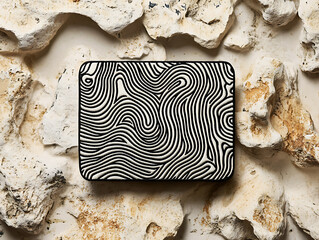 Aufkleber - Black and white rectangle embroidered patch mockup