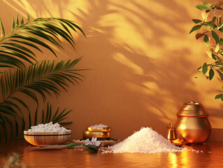 Poster - 3d render of mattu pongal festival elements on copper background and copy space