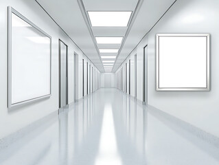 Poster - blank empty white picture frame mockup in a hospital corridor
