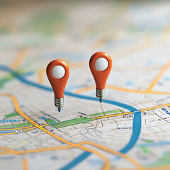 Poster - A detailed map displaying a specific location marked with two vibrant pins, symbolizing the starting and destination points in a gps navigation system used for efficient route planning and guidance