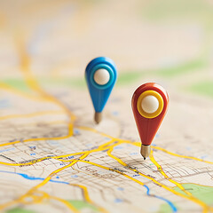 Poster - A detailed map displaying a specific location marked with two vibrant pins, symbolizing the starting and destination points in a gps navigation system used for efficient route planning and guidance