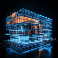 Poster - Exterior of a high-rise office building, modern architecture with an abstract background