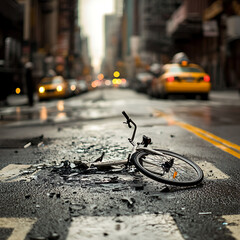 Aufkleber - A image by capturing the aftermath of a bicycle crash on a city road