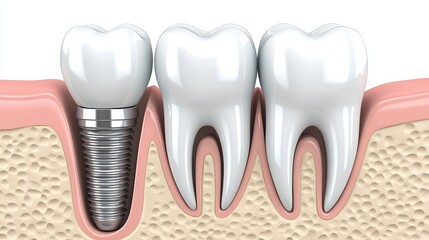 Aufkleber - Rendering showcases a dental implant placed next to a healthy tooth, emphasizing their structures and functionality in dental care. Generative AI