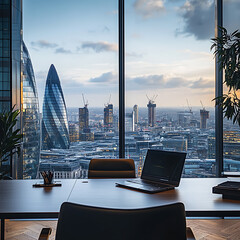 Poster - A modern office view overlooking a bustling city