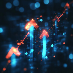 Poster - A stylized graphic of an upward-pointing arrows symbolizing business development, growth, and dynamic success in a corporate or financial context