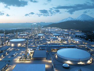 Aufkleber - A vast industrial complex with a massive lng storage tank designed for holding liquified natural gas at low temperatures, showcasing modern energy infrastructure
