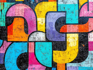 Poster - A vibrant, seamless pattern of colorful graffiti art layered on a weathered concrete wall, showcasing urban street art
