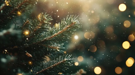 Wall Mural - Christmas tree background with gold blurred light