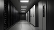 © plaksa - Inside Large Data Center. Advanced Cloud Computing Concept. Corridor with Server Racks and Cabinets full of Hard Drives