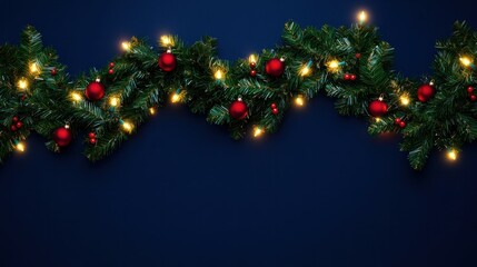 Wall Mural - holiday illumination and decoration concept - christmas garland bokeh lights over dark blue background