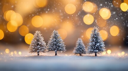 Wall Mural - Snow trees with bokeh lighting in winter on a blurred background