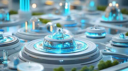 Poster - A futuristic cityscape featuring sleek, illuminated structures and advanced technology.