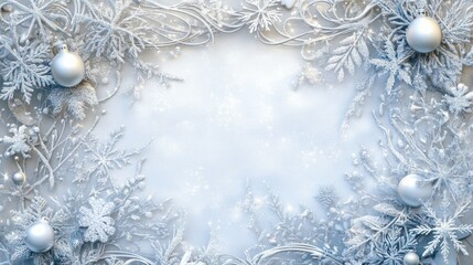 Wall Mural - White Christmas background with decorative frame