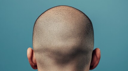 Poster - Close-Up of Shaved Head Against a Solid Color Background