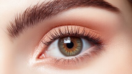 Poster - Close-up of a Beautiful Eye with Natural Makeup and Lush Lashes