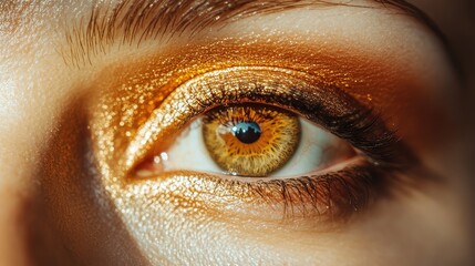 Poster - Stunning Close-Up of Eye with Glittery Gold Eye Makeup