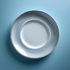 Wall Mural - Plate viewed from above, with symmetrical composition on light blue pastel