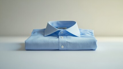 Poster - Neatly Folded Blue Dress Shirt on Minimalist Background