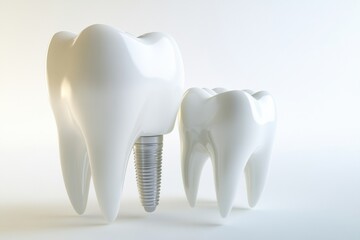 Aufkleber - Close view showcasing a dental implant alongside a healthy tooth, illustrating dental restoration options on a white surface. Generative AI