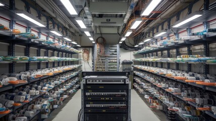 Wall Mural - Neatly Organized Data Center with Equipment and Cables Displayed