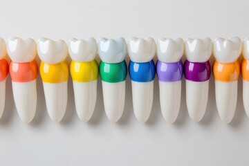 Aufkleber - Visual representation shows a row of healthy teeth with vibrant dental implants, allowing for clear understanding and easy customization. Generative AI