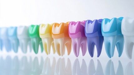 Aufkleber - Schematic design featuring a dental row of healthy teeth with colorful implants highlighted, ideal for educational or promotional content. Generative AI