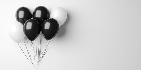 black balloons and white balloons on solid background, copy space